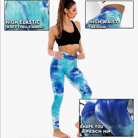Blue tie dye butt scrunch leggings NEW - Picture 3 of 8